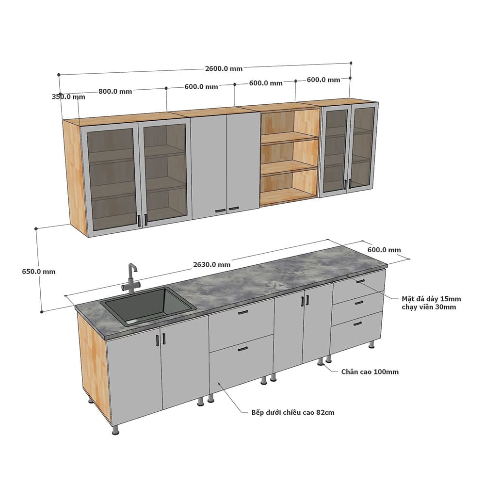 Kích thước cánh tủ bếp chuẩn 