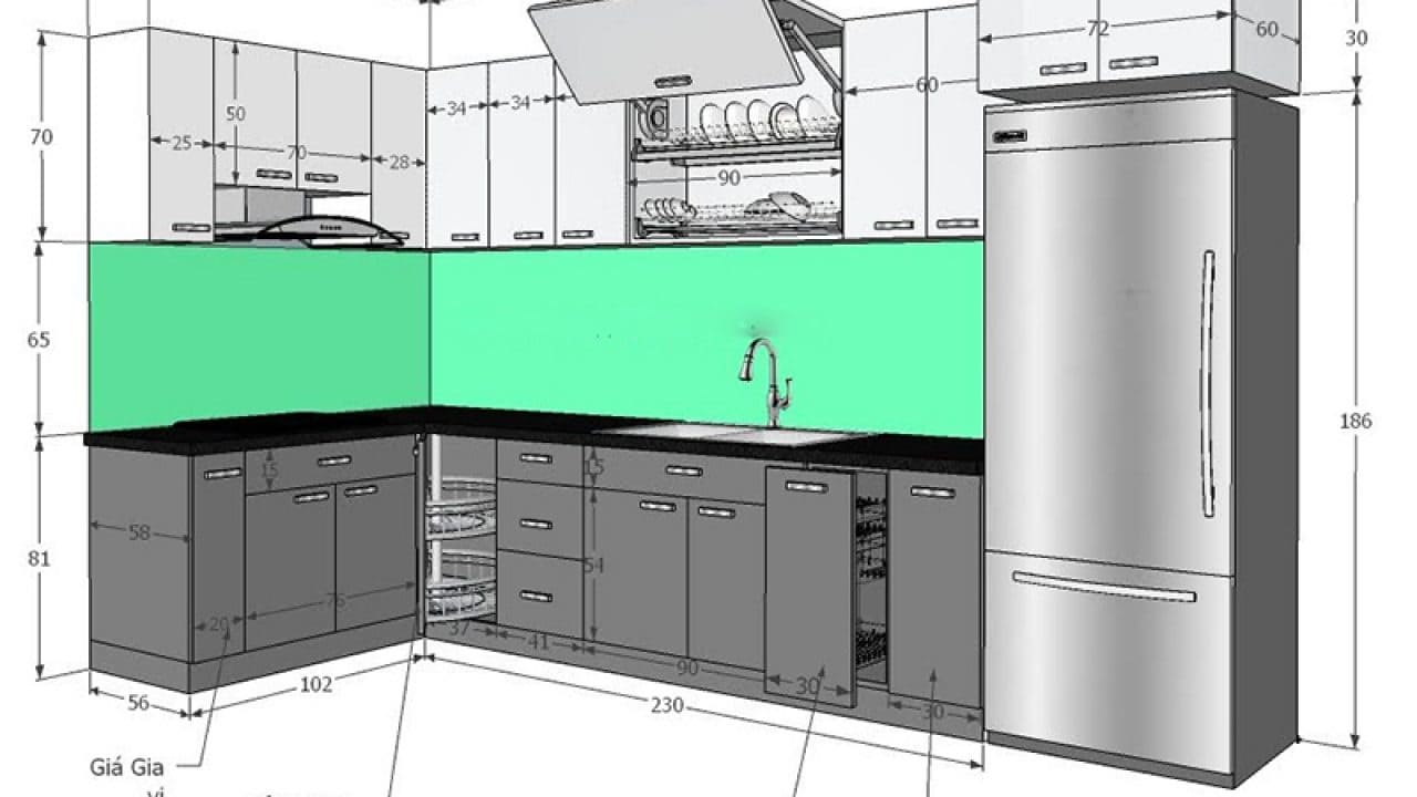 kích thước tủ bếp chuẩn